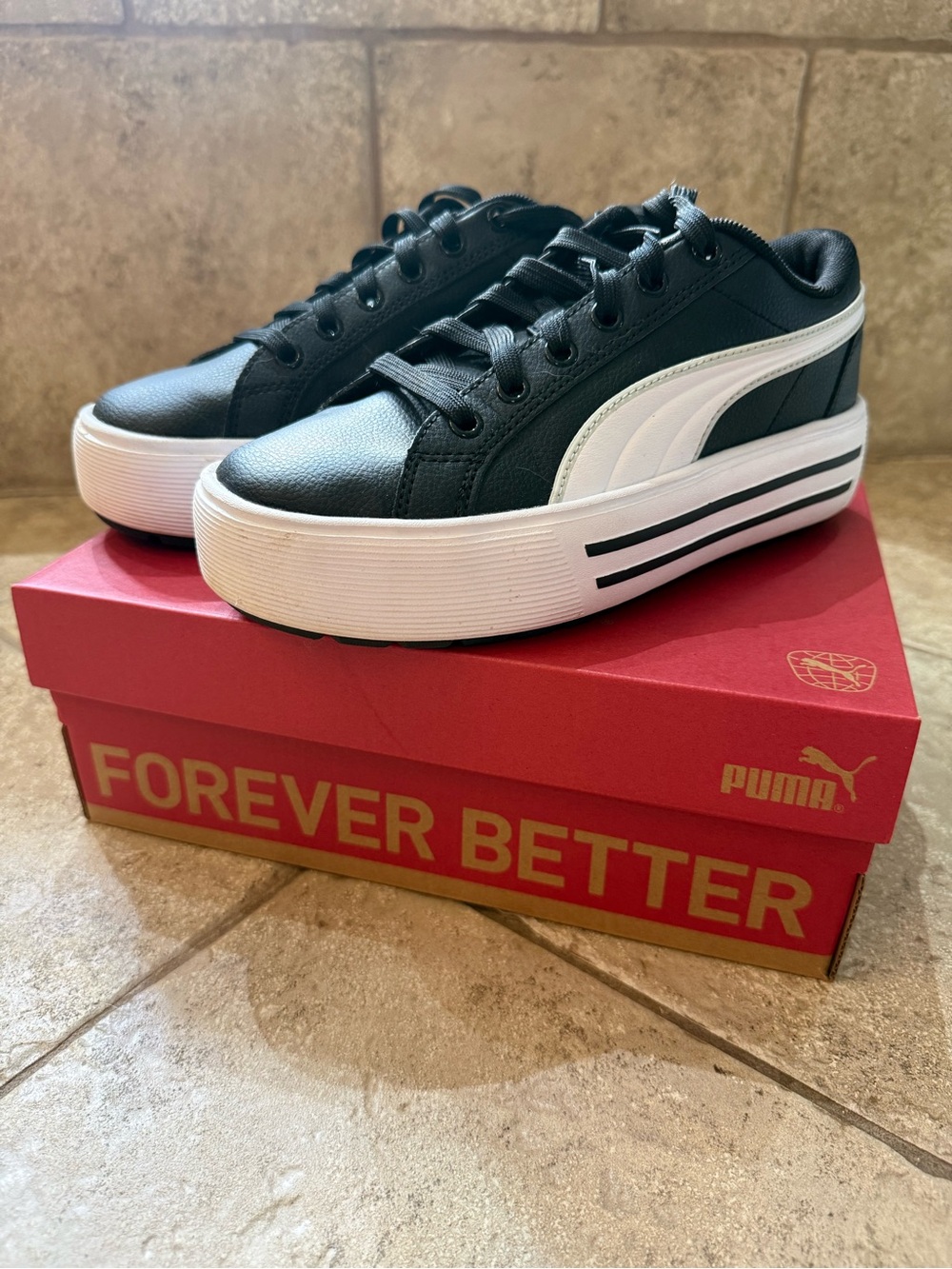 Puma Black and White Platform Lace-Up Sneakers